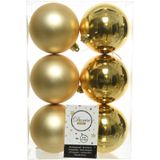 12x stuks kunststof kerstballen 8 cm mix van lichtroze en goud  - Kerstversiering