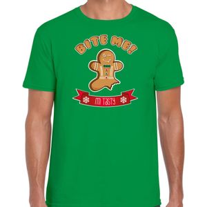 Bellatio Decorations fout kersttrui t-shirt heren - Gingerbread koekemannetje - groen - Bite Me