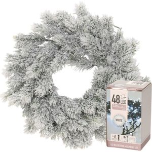 Kerstkrans - met sneeuw - D35 cm - incl. verlichting helder wit