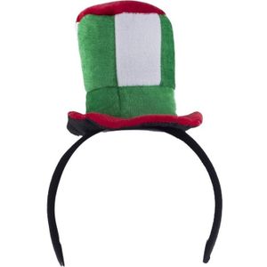 Pluche diadeem met groen/rood hoedje  - Verkleed accessoires Italiaanse hoed haarband