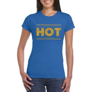 Blauw Hot shirt in gouden glitter letters dames