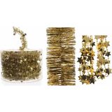 Set van gouden Kerstboom sterren folie slinger 700 cm / kerstslinger 270 cm / kralenslinger 270 cm - goud - Kerstversiering en decoratie