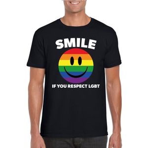 Smile if you respect LGBT emoticon shirt zwart heren - LGBT/ Gay pride shirts