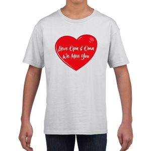 Lieve opa en oma we miss you t-shirt wit met rood hartje voor kinderen - jongens en meisjes - t-shirt / shirtje