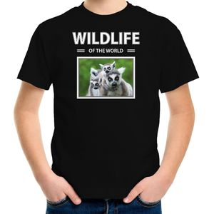Dieren foto t-shirt Ringstaart maki - zwart - kinderen - wildlife of the world - cadeau shirt Ringstaart makis liefhebber - kinderkleding / kleding