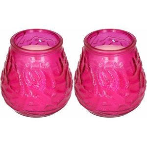 Windlicht geurkaars -  2x - roze glas - 48 branduren - citrusgeur