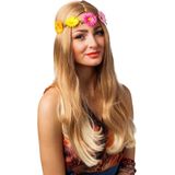 Hippie Flower Power verkleed hoofdband en ronde gele glazen party bril