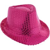 Carnaval verkleed setje - glitter hoedje en stropdas - fuchsia roze - volwassenen - met pailletten