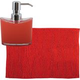 MSV badkamer droogloop mat/tapijtje - 50 x 80 cm - en zelfde kleur zeeppompje 260 ml - rood