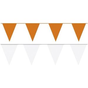 Witte/Oranje feest punt vlaggetjes pakket - 60 meter - slingers / vlaggenlijn