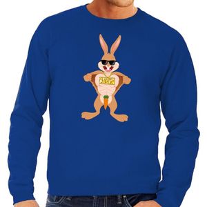 Blauw Paas sweater stoere paashaas - Pasen trui voor heren - Pasen kleding