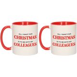 Set van 2x stuks cadeau kerstmokken All I want for Christmas is to be with my colleagues - 300 ml - keramiek - Kerstmis - collega