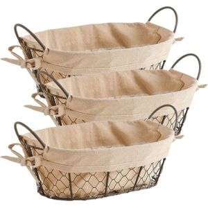 3x Vintage brood serveer mandjes metaaldraad 30 x 21 cm - Zeller - Keukenbenodigdheden - Tafel dekken - Ontbijten/Brunchen/Lunchen - Broodjes/bolletjes serveren - Broodmanden