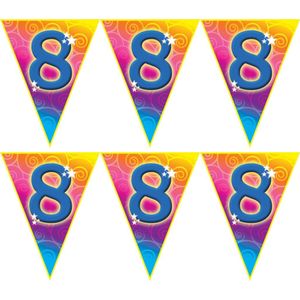 5x stuks verjaardag thema 8 jaar geworden feest vlaggenlijn van 5 meter - Feestartikelen/versiering