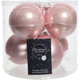 6x Licht roze glazen kerstballen 8 cm - glans en mat - Glans/glanzende - Kerstboomversiering lichtroze