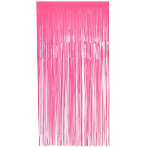 Boland Folie deurgordijn/feestgordijn - neon fluor roze - 100 x 200 cm - Versiering/feestartikelen - Eighties/nineties/glitter and Glamour