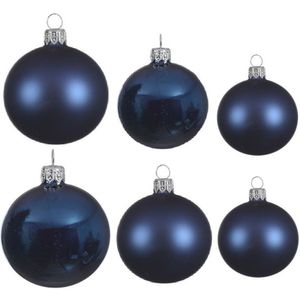 Compleet glazen kerstballen pakket donkerblauw glans/mat 16x stuks - 6x 6 cm - 6x 8 cm - 4x 10 cm