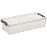 4x Sunware Q-Line opberg boxen/opbergdozen 6,5 liter 48,5 x 19 x 10,5 cm kunststof - Langwerpige/smalle opslagbox - Opbergbak kunststof transparant/zilver
