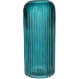 Bellatio Design Bloemenvaas - petrol - tansparant glas - D10 x H25 cm - vaas