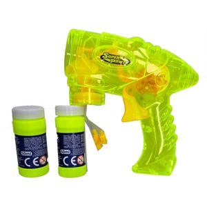 Bellenblaas speelgoed pistool - met vullingen - geel - 15 cm - plastic - bellen blazen- buiten/fun/verjaardag