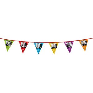 1x stuks vlaggenlijnen met glitters 10 jaar thema feestartikelen - Verjaardag versieringen - 8 meter - Plastic