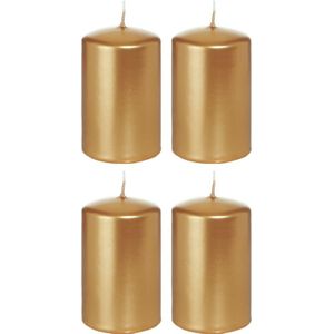 4x Gouden cilinderkaarsen/stompkaarsen 5 x 8 cm 18 branduren - Geurloze goudkleurige kaarsen - Woondecoraties
