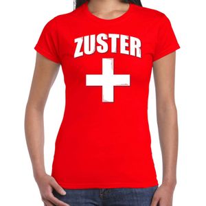 Zuster met kruis verkleed t-shirt rood voor dames - Verpleegster carnaval / feest shirt kleding / kostuum