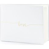 Gastenboek/receptieboek met luxe pen in houder - Bruiloft - wit/goud - 24 x 18,5 cm