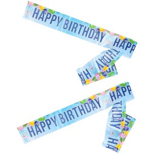 3x stuks verjaardag afzetlint/markeerlint/slingers blauw Happy Birthday 10 meter - Feest en verjaardag versiering