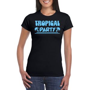 Bellatio Decorations Tropical party T-shirt dames - met glitters - zwart/blauw - carnaval/themafeest