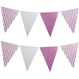 2x stuks lila paarse feest vlaggetjes vlaggenlijnen met stippen 3.6 meter - Verjaardag feestartikelen