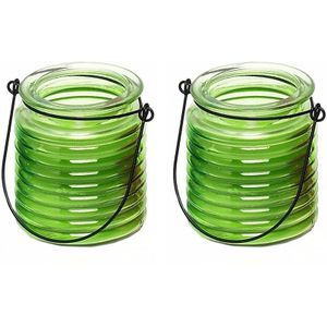 2x Citronellakaarsen in groen geribbeld glas 7,5 cm - Insecten verjagen - Geurkaarsen