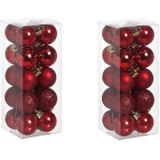 40x Rode kunststof/plastic mini kerstballen 3 cm - Mat/glans/glitter - Onbreekbare plastic kerstballen - Kerstboomversiering rood