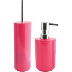 MSV Badkamer accessoires set - fuchsia roze - zeeppompje en wc/toilet-borstel