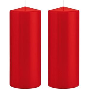 2x Rode cilinderkaarsen/stompkaarsen 8 x 20 cm 119 branduren - Geurloze kaarsen - Woondecoraties