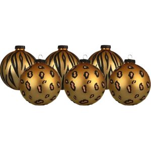 Decoris kerstballen - 6x stuks - 8 cm - dierenprint - glas