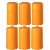 6x Oranje cilinderkaarsen/stompkaarsen 6 x 8 cm 27 branduren - Geurloze kaarsen oranje - Woondecoraties