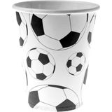 Santex feest wegwerp bekertjes - voetbal - 50x stuks - 270 ml - wit/zwart - karton