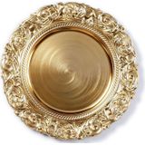 3x Ronde gouden kaarsenplateaus/kaarsenborden met decoratieve rand 33 cm - onderbord / kaarsenbord / onderzet bord voor kaarsen