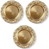 3x Ronde gouden kaarsenplateaus/kaarsenborden met decoratieve rand 33 cm - onderbord / kaarsenbord / onderzet bord voor kaarsen