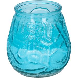 1x Citronella lowboy tuin kaars in blauw glas - 10 cm - 15 branduren