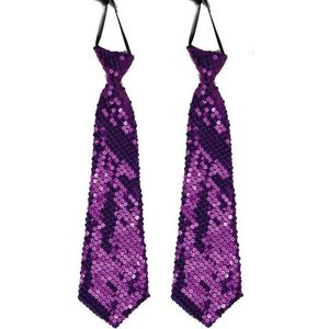 2x stuks paarse pailletten stropdas 32 cm - Carnaval/verkleed/feest stropdassen