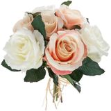 Atmosphera kunstbloemen 2 boeketten 7 roze/witte rozen 30 cm