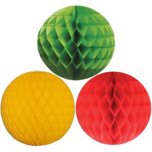 Kerstversiering set van 6x papieren kerstballen 10 cm groen goudgeel en rood - Kerst decoratie bollen/ballen