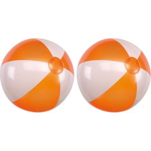 2x Opblaasbare strandballen oranje/wit 28 cm speelgoed - Buitenspeelgoed strandbal - Opblaasballen - Waterspeelgoed