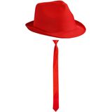 Carnaval verkleed set - hoedje en stropdas - rood - volwassenen