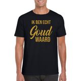 Ik ben echt goud waard fun tekst t-shirt / kleding met gouden glitters op zwart voor heren - foute fun tekst shirt / festival outfit