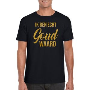 Ik ben echt goud waard fun tekst t-shirt / kleding met gouden glitters op zwart voor heren - foute fun tekst shirt / festival outfit