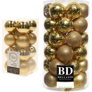 Kerstversiering kunststof kerstballen goud 4-6 cm pakket van 53x stuks - Kerstboomversiering