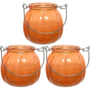 Decoris citronella kaarsen - 3x - in gekleurd glas - 15 branduren - 8 cm - oranje